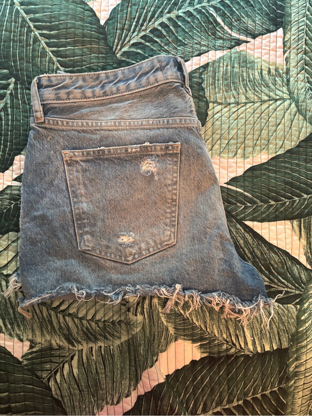 We the free High-Waist Distressed Denim shorts Light Blue